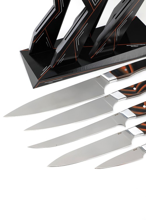 Подставка из черного граба с набором из 5 ножей (K340, G10) 