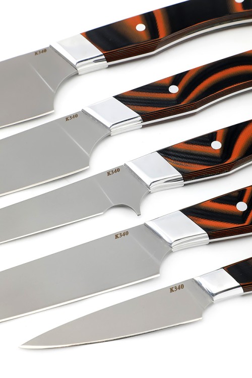 Подставка из черного граба с набором из 5 ножей (K340, G10) 