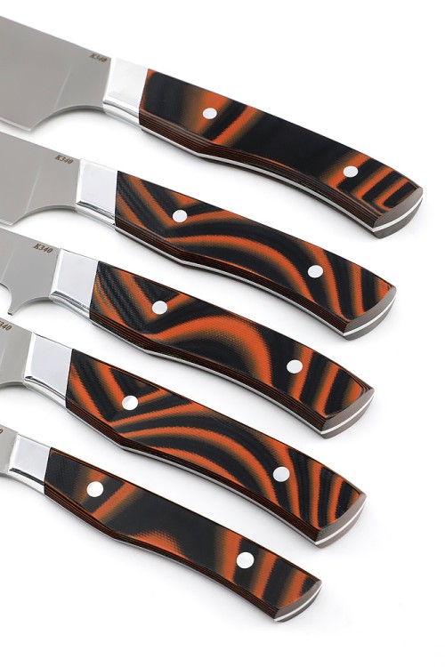 Подставка из черного граба с набором из 5 ножей (K340, G10) 