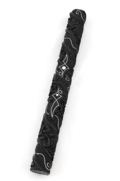 Нож Дамский сталь дамаск черный граб резной с инкрустацией, деревянные ножны 