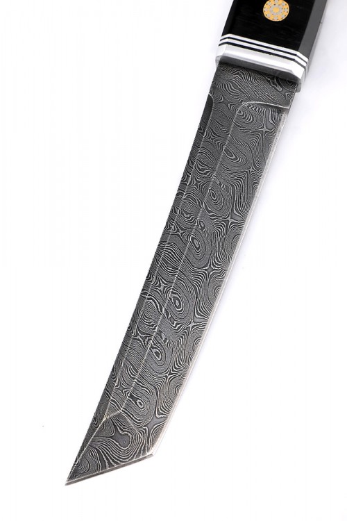 Нож Танто малый дамаск карельская береза зеленая 