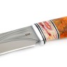 Нож Лось сталь К340 фигурные долы рукоять мельхиор зуб мамонта кап клена оранжевый 