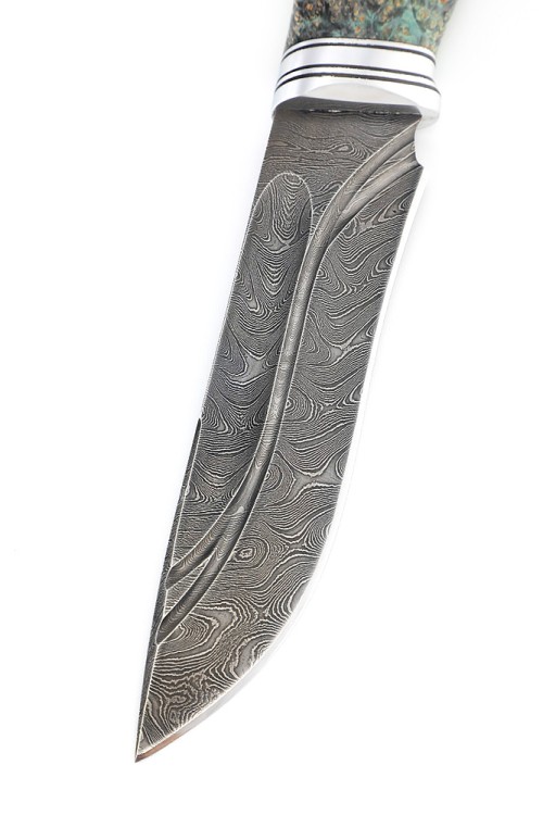 Нож Барс сталь дамаск-долы рукоять кап клена черносиний 