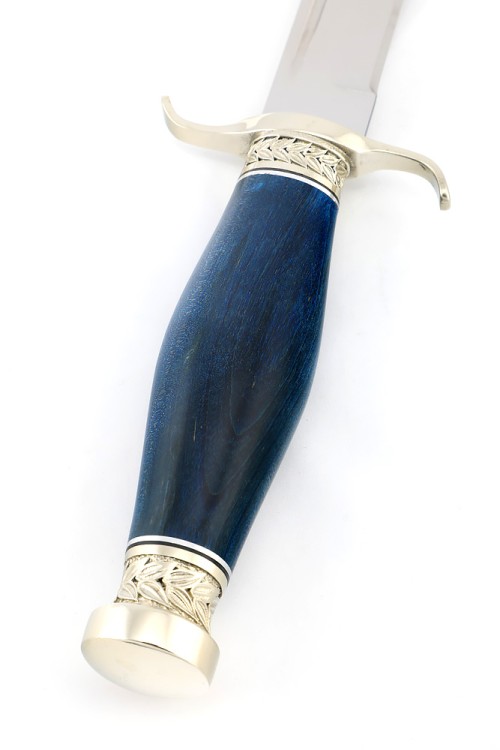 Нож Классика сталь кованая Х12МФ рукоять мельхиор, карельская береза синяя 