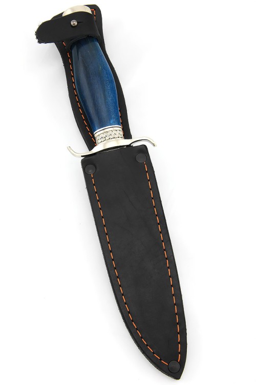 Нож Классика сталь кованая Х12МФ рукоять мельхиор, карельская береза синяя 