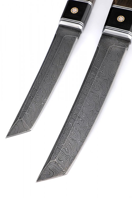 Комплект из 2 ножей "Танто" дамаск карельская береза коричневая 