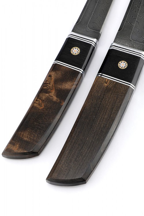 Комплект из 2 ножей "Танто" дамаск карельская береза коричневая 