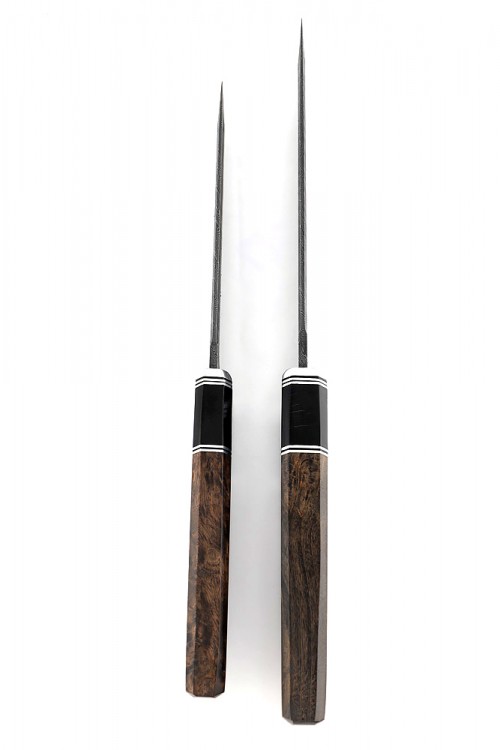 Комплект из 2 ножей "Танто" дамаск карельская береза коричневая 