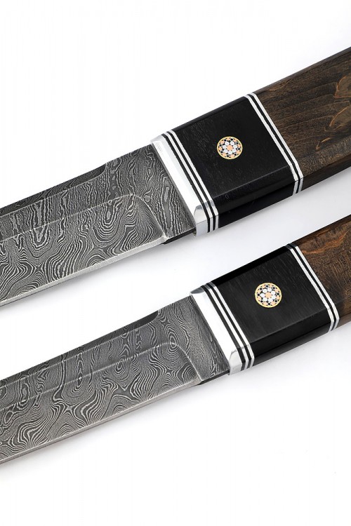 Комплект из 2 ножей "Танто" дамаск карельская береза коричневая 