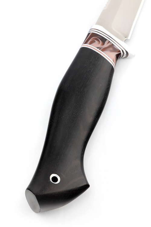 Нож Белуга сталь Elmax рукоять вставка акрил коричневый, черный граб  Нож Белуга сталь Elmax рукоять вставка акрил коричневый, черный граб