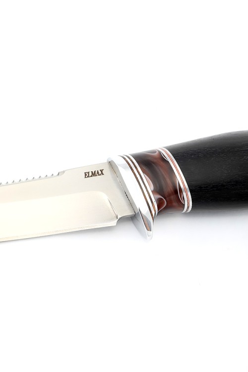 Нож Белуга сталь Elmax рукоять вставка акрил коричневый, черный граб  Нож Белуга сталь Elmax рукоять вставка акрил коричневый, черный граб
