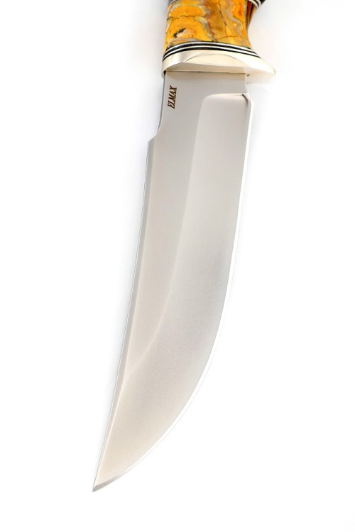 Нож Щучий сталь Elmax рукоять вставка зуб мамонта, черный граб 