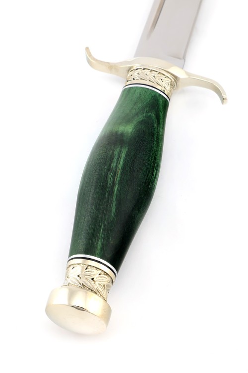 Нож Классика сталь кованая Х12МФ рукоять мельхиор, карельская береза зеленая 