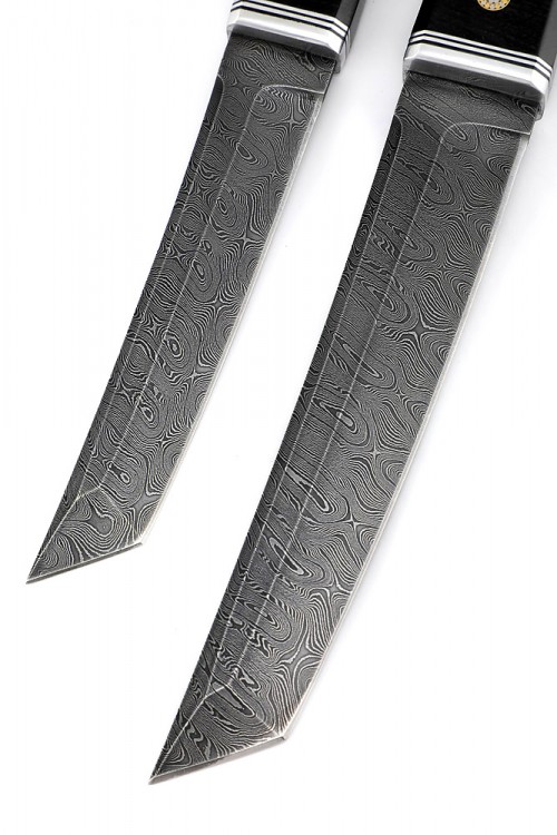 Комплект из 2 ножей "Танто" дамаск карельская береза зеленая 