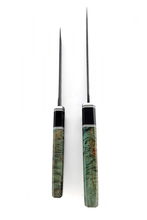 Комплект из 2 ножей "Танто" дамаск карельская береза зеленая 