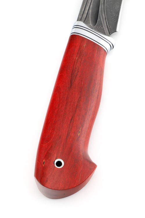 Нож Лось сталь дамаск фигурные долы рукоять карельская береза красная 