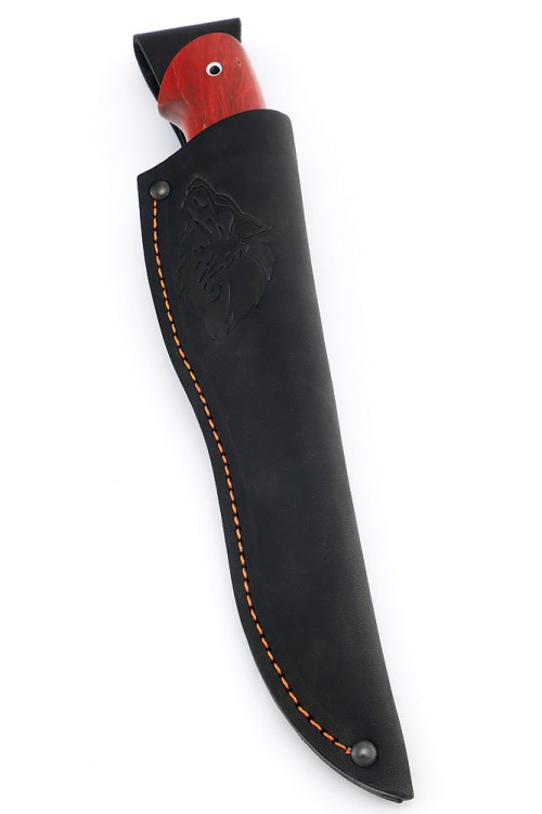 Нож Лось сталь дамаск фигурные долы рукоять карельская береза красная 