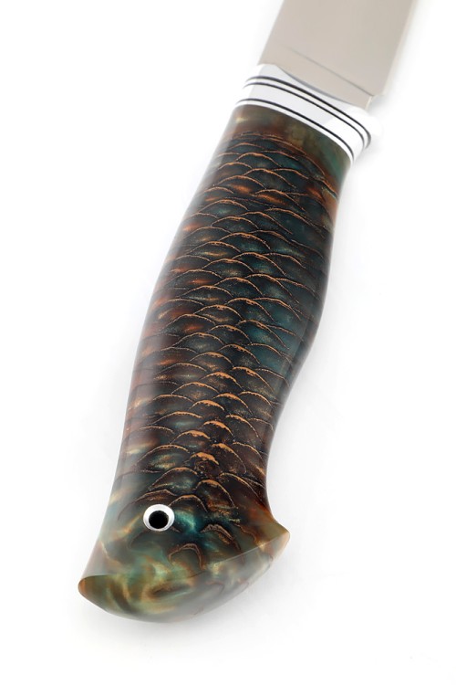 Нож Разделочный сталь Elmax рукоять шишка в акриле коричневая 