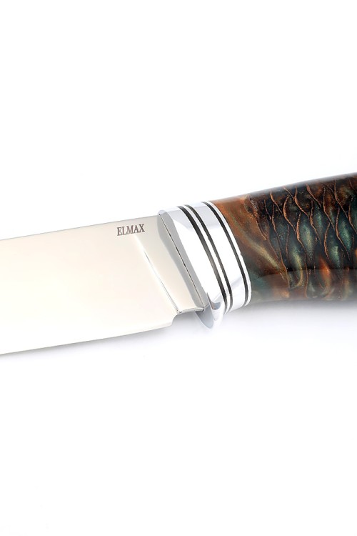 Нож Разделочный сталь Elmax рукоять шишка в акриле коричневая 