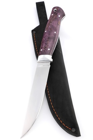 Нож Разделочный сталь N690 рукоять карельская береза фиолетовая, цельнометаллический