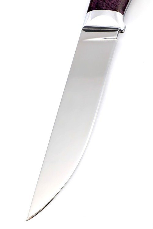 Нож Разделочный сталь N690 рукоять карельская береза фиолетовая, цельнометаллический 