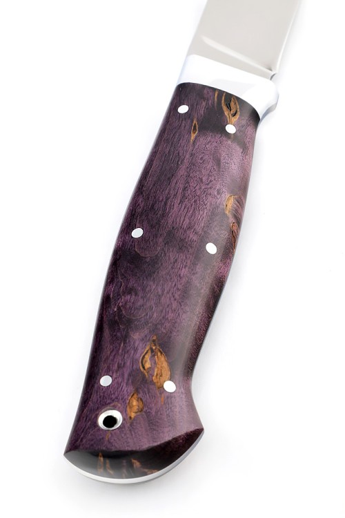 Нож Разделочный сталь N690 рукоять карельская береза фиолетовая, цельнометаллический 