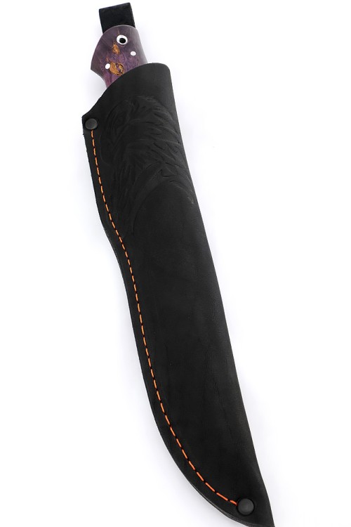 Нож Разделочный сталь N690 рукоять карельская береза фиолетовая, цельнометаллический 