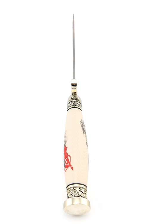 Нож Классика сталь дамаск нержавеющий, рукоять мельхиор, элфорин (скримшоу) ФОРМОВАННЫЕ НОЖНЫ 