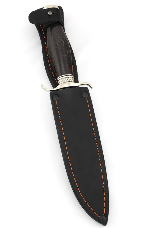 Нож Классика сталь кованая Х12МФ рукоять мельхиор, карельская береза коричневая 