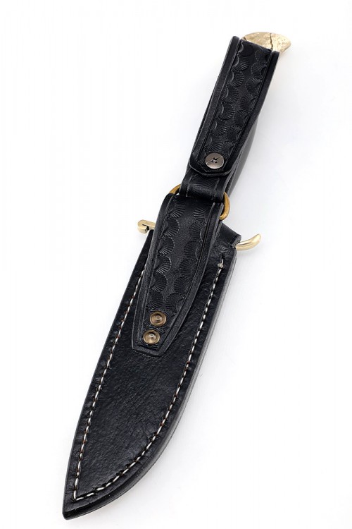 Нож экслюзивный финка НКВД нержавеющий дамаск (скримшоу) ножны из кожи растительного дубления 