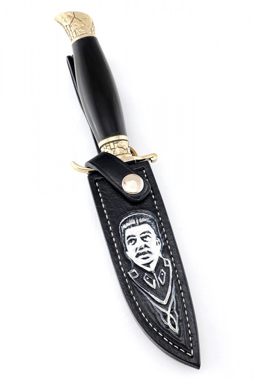 Нож экслюзивный финка НКВД нержавеющий дамаск (скримшоу) ножны из кожи растительного дубления 