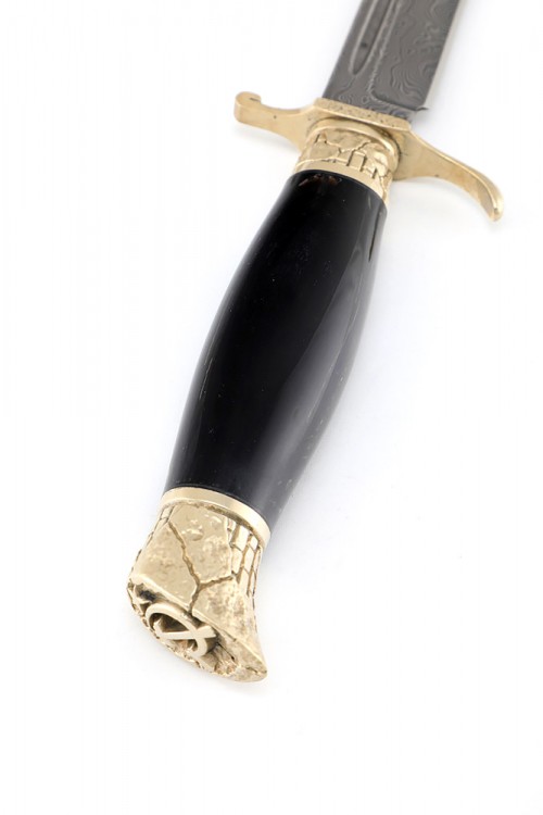 Нож экслюзивный финка НКВД нержавеющий дамаск (скримшоу) ножны из кожи растительного дубления 