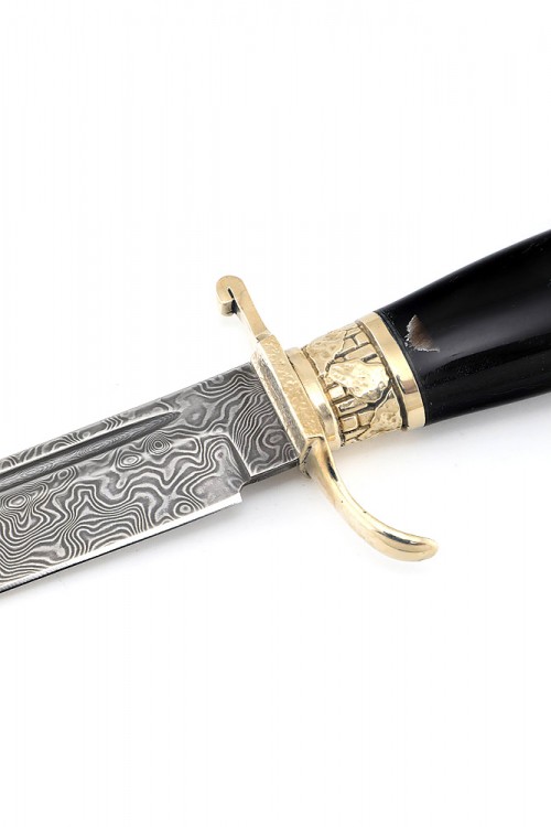 Нож экслюзивный финка НКВД нержавеющий дамаск (скримшоу) ножны из кожи растительного дубления 