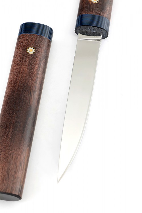 Нож "Сигара" кованая сталь Х12МФ карельская береза коричневая деревянные ножны 