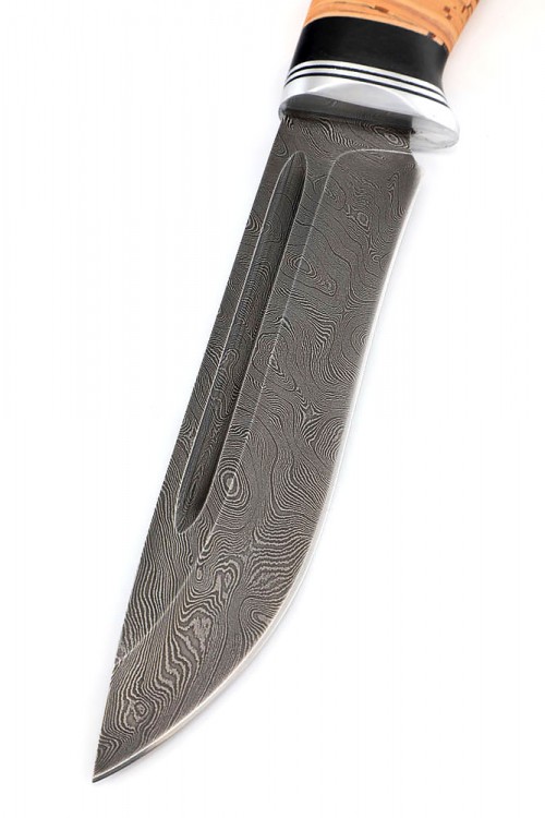 Нож Лось сталь дамаск рукоять береста 