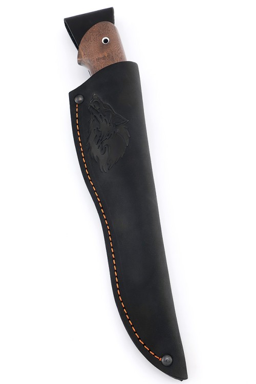 Нож Лось сталь дамаск фигурные долы рукоять карельская береза коричневая 