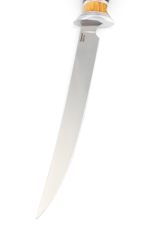 Нож Филейный средний (узкий) сталь кованая 95Х18 рукоять вставка карельская береза, черный граб 