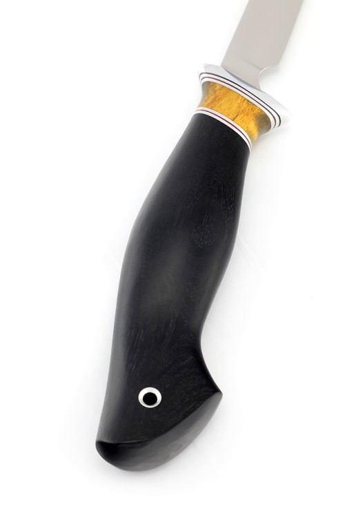 Нож Филейный средний (узкий) сталь кованая 95Х18 рукоять вставка карельская береза, черный граб 