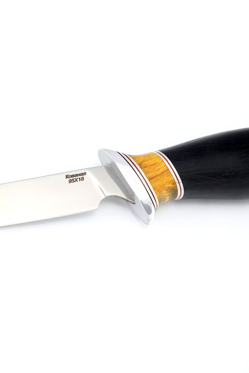 Нож Филейный средний (узкий) сталь кованая 95Х18 рукоять вставка карельская береза, черный граб 