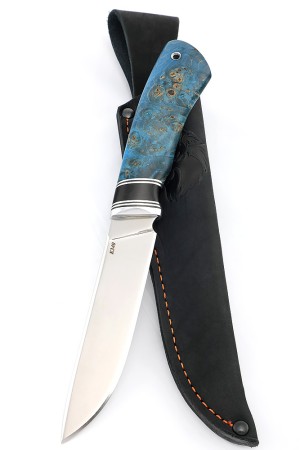 Нож Егерь сталь К340 рукоять вставка черный граб, карельская береза синяя
