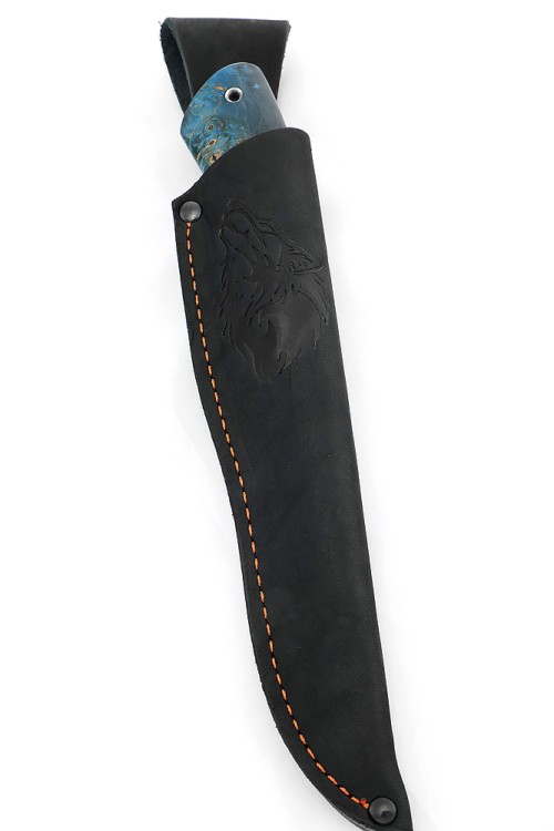 Нож Егерь сталь К340 рукоять вставка черный граб, карельская береза синяя 