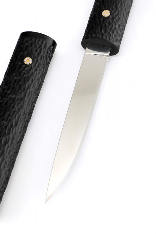 Нож "Сигара" кованая сталь Х12МФ черный граб резной деревянные ножны 
