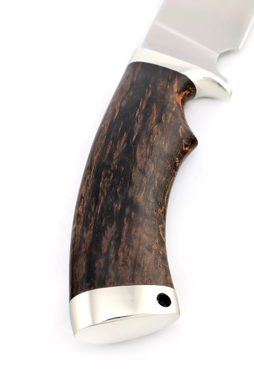 Нож Шкурник сталь К340 рукоять мельхиор карельская береза коричневая 