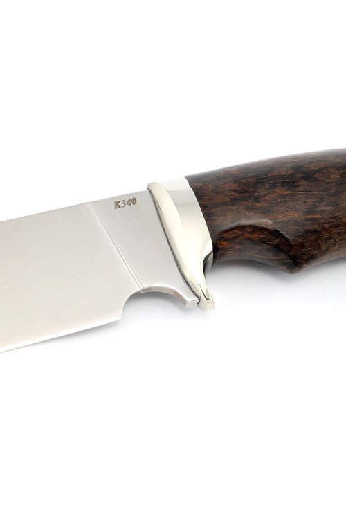 Нож Шкурник сталь К340 рукоять мельхиор карельская береза коричневая 