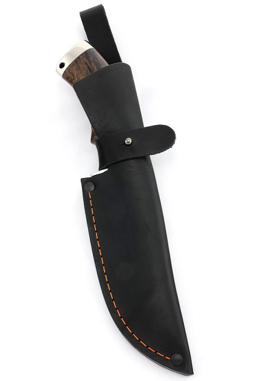 Нож Шкурник сталь К340 рукоять мельхиор карельская береза коричневая 