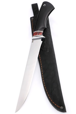 Нож Филейный большой сталь кованая 95Х18 рукоять вставка акрил красный, черный граб