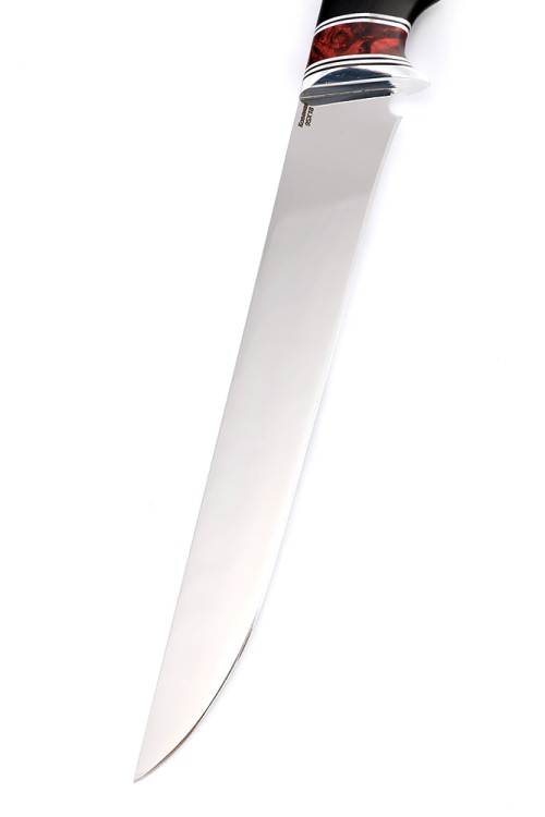 Нож Филейный большой сталь кованая 95Х18 рукоять вставка акрил красный, черный граб 