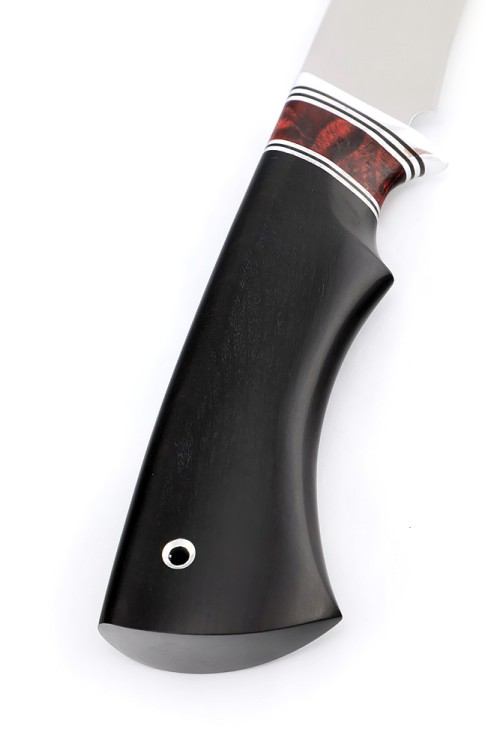 Нож Филейный большой сталь кованая 95Х18 рукоять вставка акрил красный, черный граб 