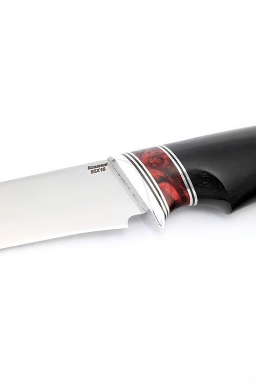 Нож Филейный большой сталь кованая 95Х18 рукоять вставка акрил красный, черный граб 