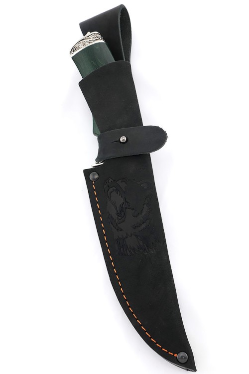 Нож Корсар сталь кованая Х12МФ рукоять мельхиор, карельская береза зеленая 